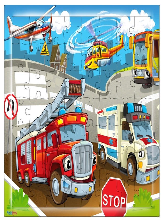 Fiddlys 54 Pcs Wood Jigsaw Puzzles for Kids & Children Age 6+ Double Layered Wooden Puzzles with Bright Front & Back Print Puzzle for Kids-Educational Toy (Vehicle) - Image 1